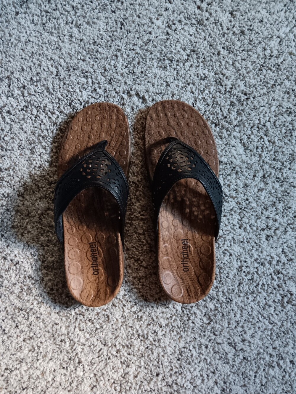 NWT Orthaheel Vionic Allegre Black Size 8 Sandals Leather Wood Comfort